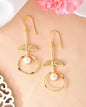 VOJ Gold-Polished White Stone Studded Circular Drop Earrings