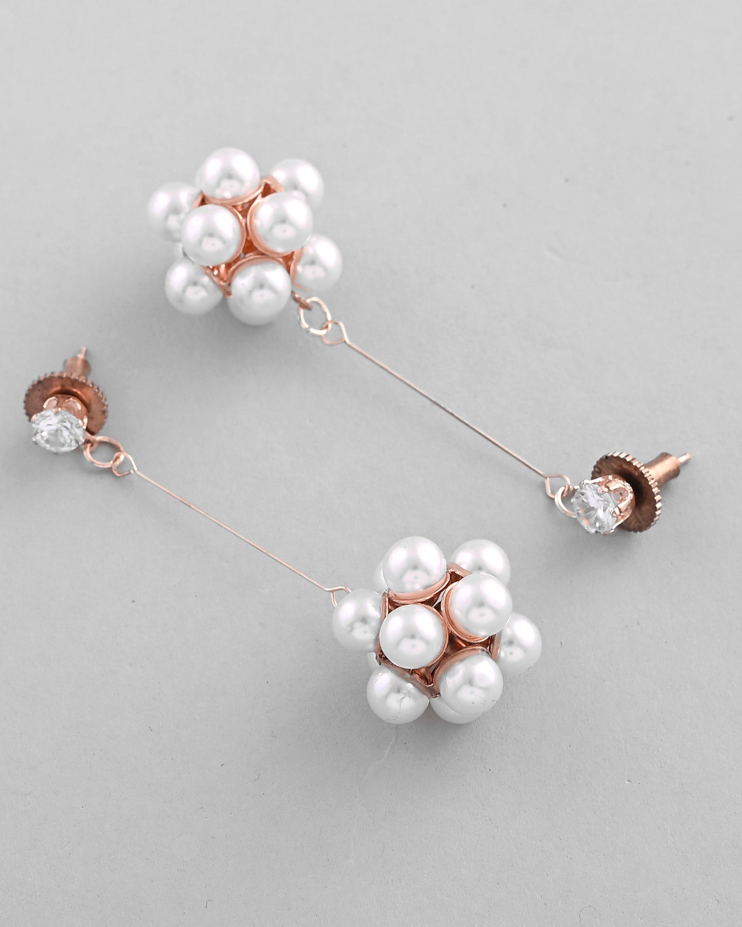 VOJ Rose Gold-Polished Handcrafted Floral Pearl Drop Earrings