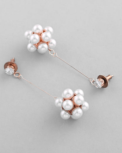 VOJ Rose Gold-Polished Handcrafted Floral Pearl Drop Earrings