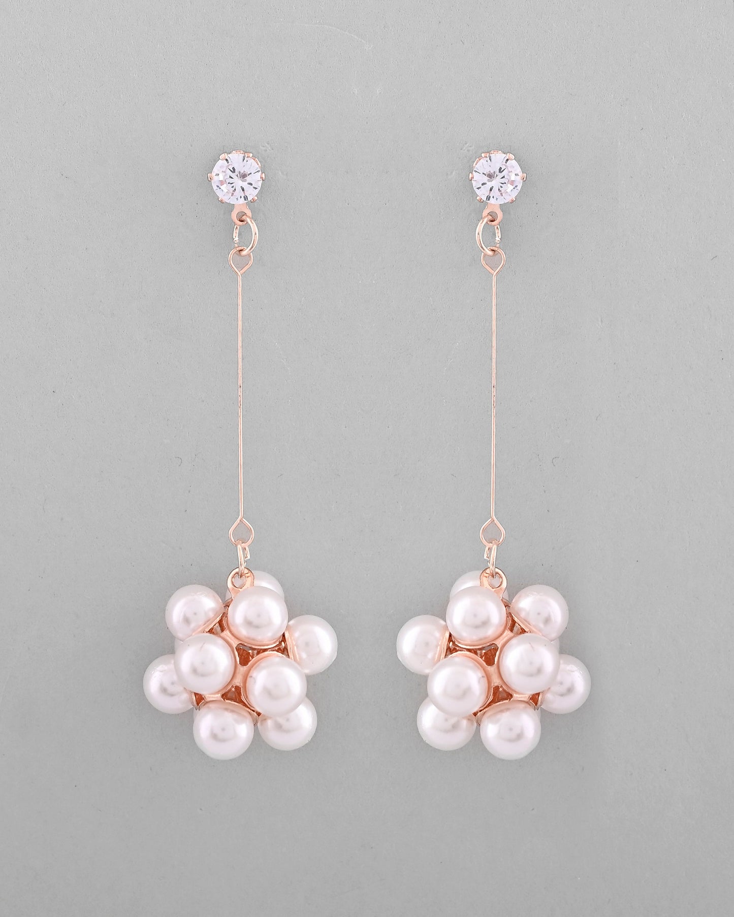 VOJ Rose Gold-Polished Handcrafted Floral Pearl Drop Earrings