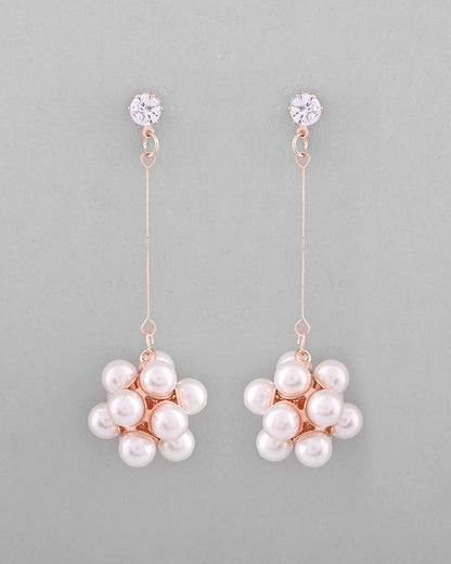 VOJ Rose Gold-Polished Handcrafted Floral Pearl Drop Earrings