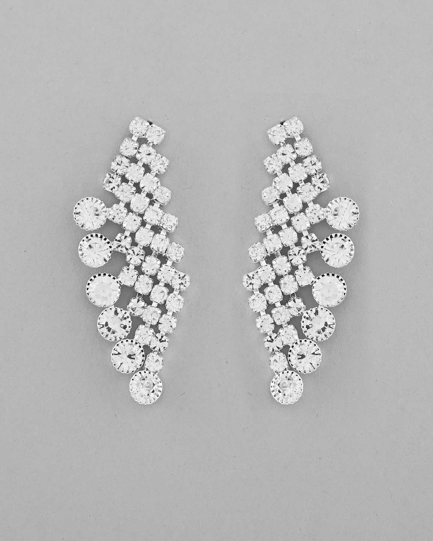 VOJ AD Stone Studded Silver Plated Necklace With Drop Earrings Set