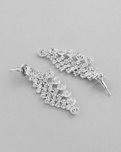 VOJ AD Stone Studded Silver Plated Necklace With Drop Earrings Set