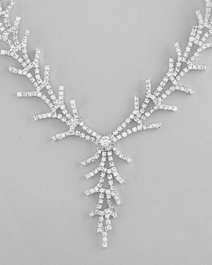 VOJ AD Stone Studded Silver Plated Designer Jewellery Set