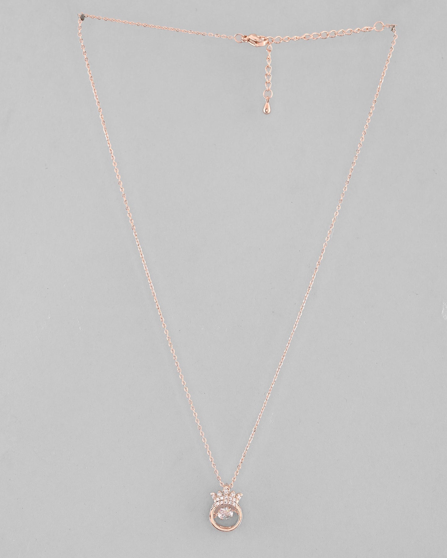 VOJ Rose Gold-Polished Chain With AD Studded crown Shaped Pendent