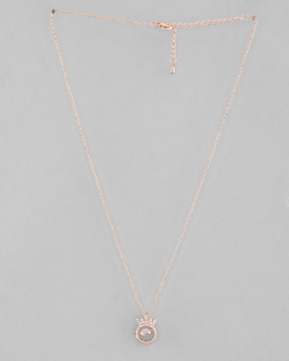 VOJ Rose Gold-Polished Chain With AD Studded crown Shaped Pendent