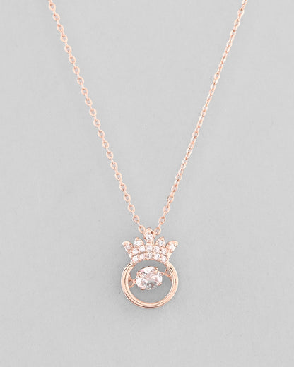 VOJ Rose Gold-Polished Chain With AD Studded crown Shaped Pendent