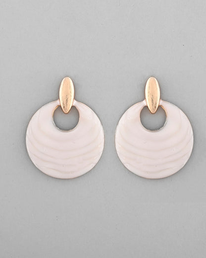 VOJ Gold-Polished Korean Style White Circular Studs Earrings