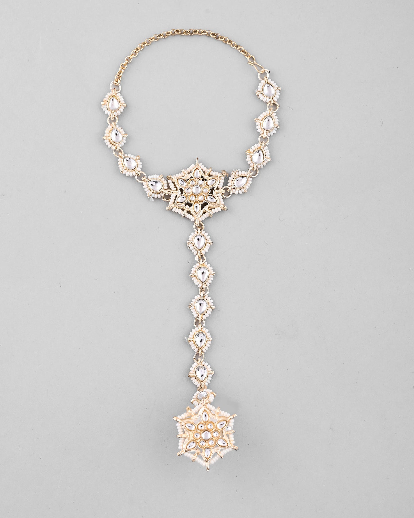 VOJ Gold-Polished Pearl And Kundan Ring Bracelet