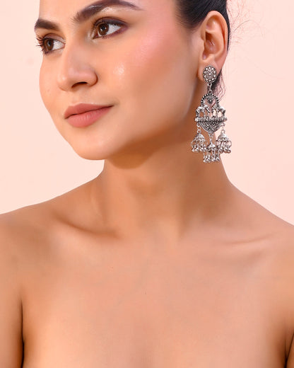 VOJ Silver-Plated Elephant Oxidized Contemporary Drop Earrings