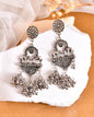 VOJ Silver-Plated Elephant Oxidized Contemporary Drop Earrings