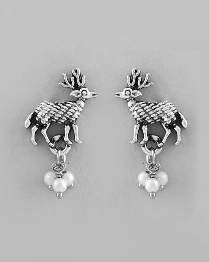 VOJ Rhodium-Plated Deer Oxidized Contemporary Choker With Earrings Set