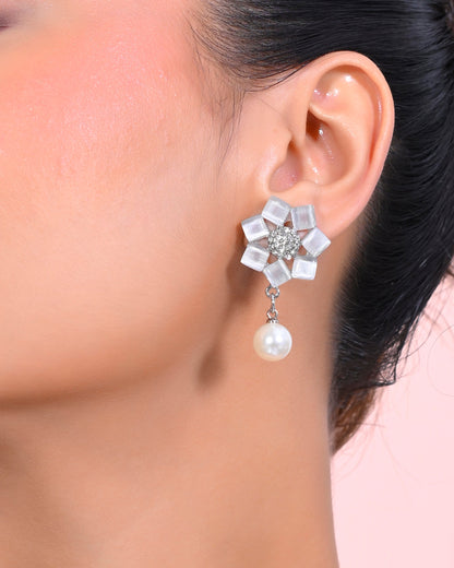 VOJ Silver Plated Floral Stone Studded Earrings