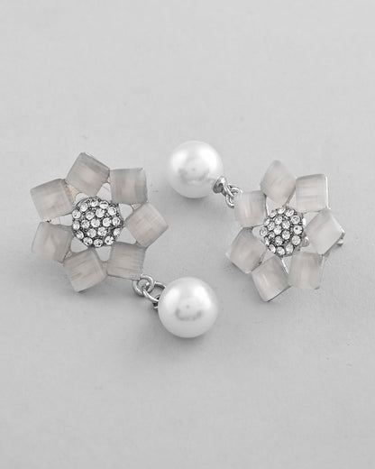 VOJ Silver Plated Floral Stone Studded Earrings