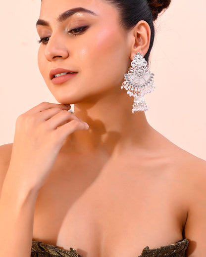 VOJ Silver plated Kundan Contemporary Jhumka Earrings