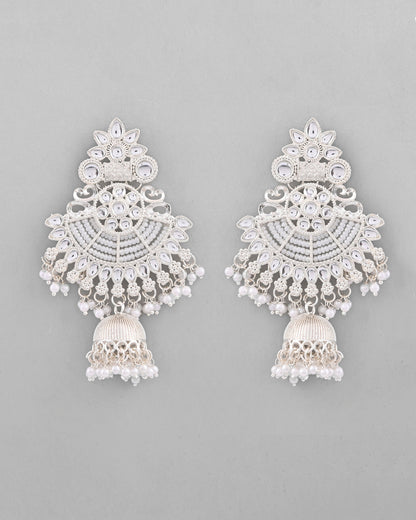 VOJ Silver plated Kundan Contemporary Jhumka Earrings