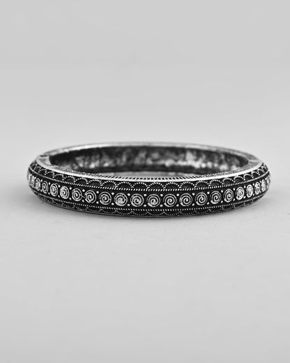 VOJ Rhodium-Plated Contemporay Oxidized Cuff Bracelet