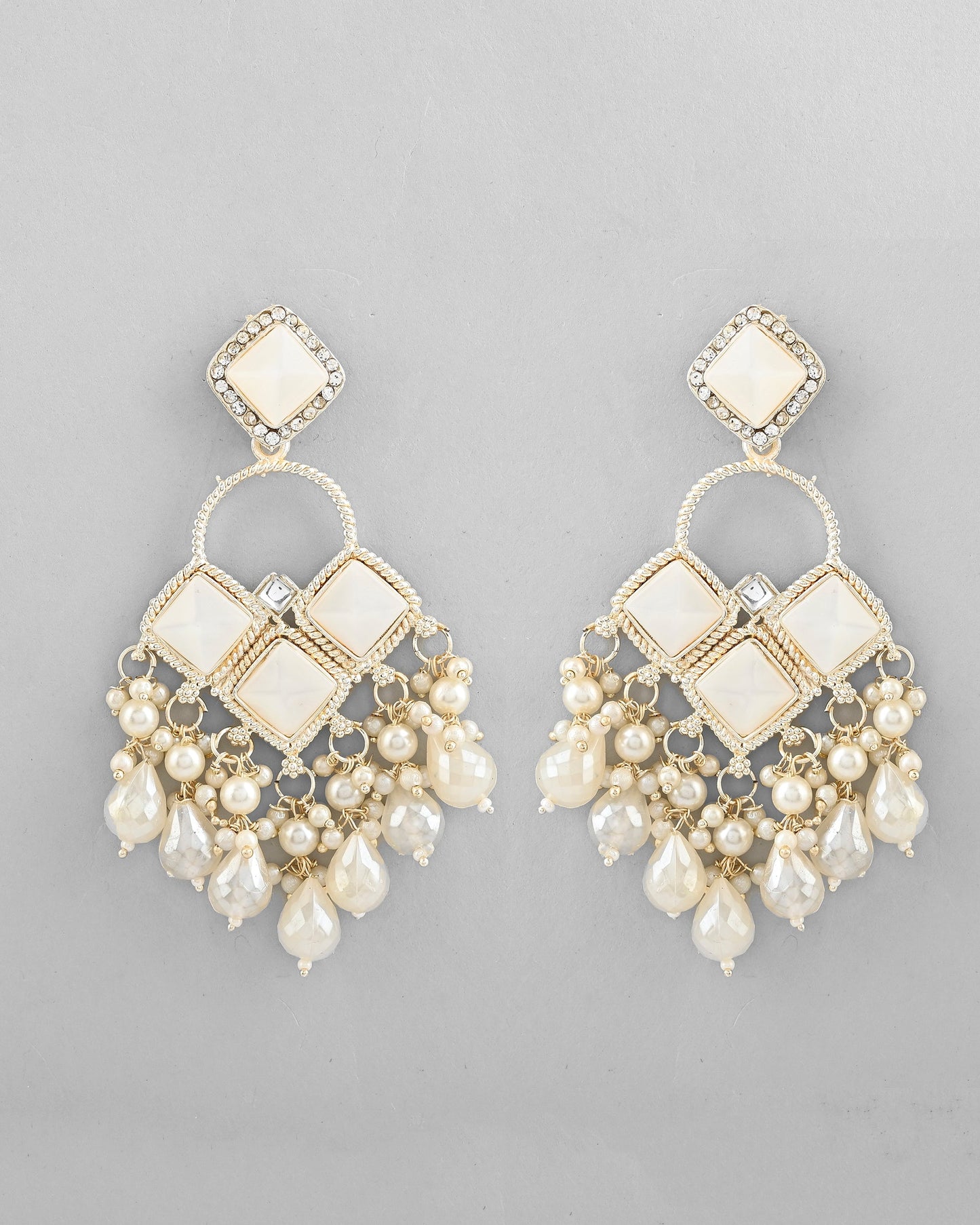 VOJ Gold-Polished geometrical Shaped Classic Drop Earrings