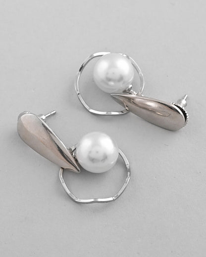 VOJ Silver-Plated Handcrafted Pearl Studded Korean Drop Earrings