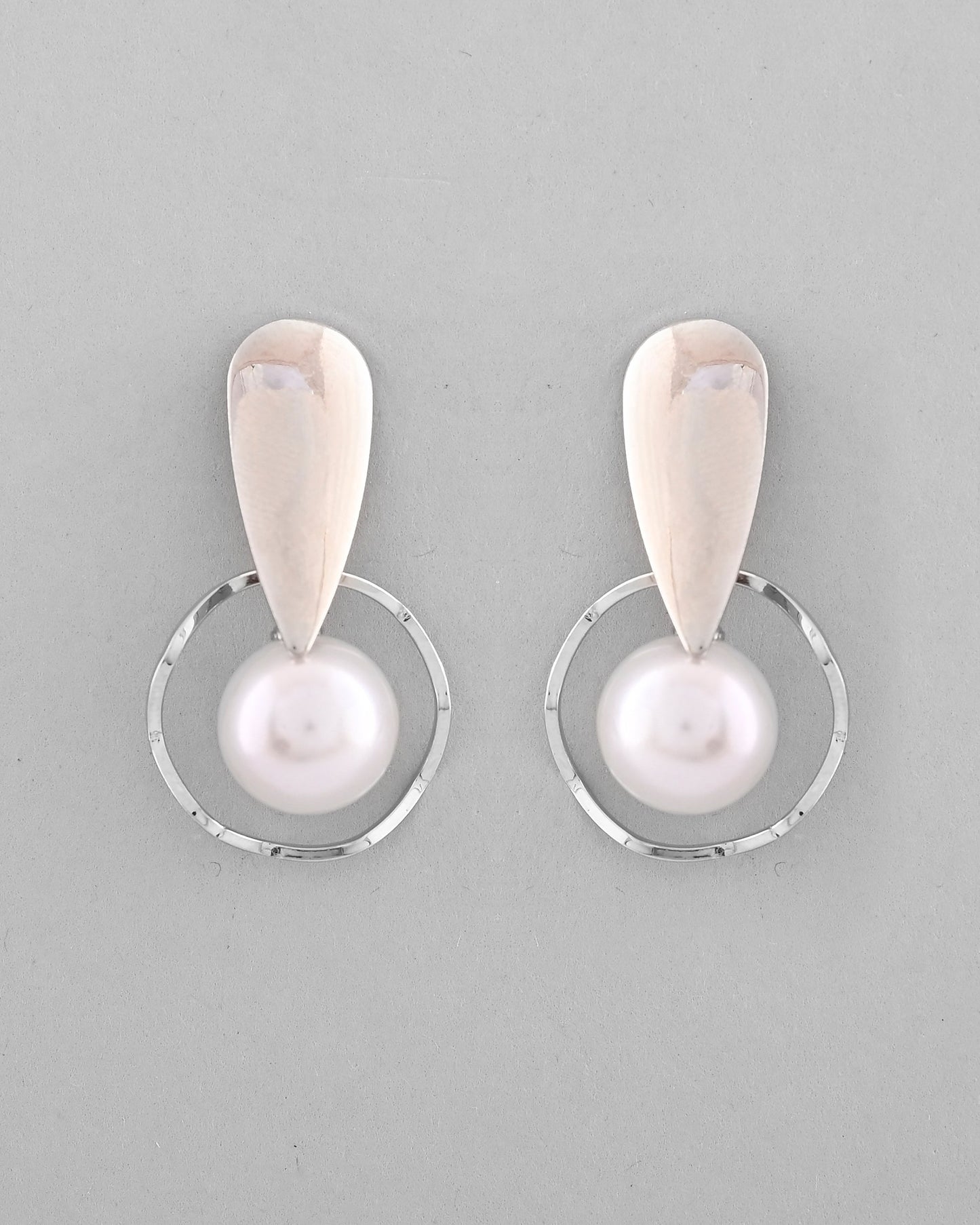VOJ Silver-Plated Handcrafted Pearl Studded Korean Drop Earrings