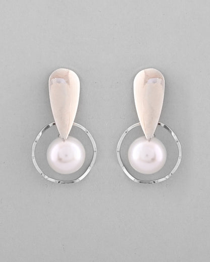VOJ Silver-Plated Handcrafted Pearl Studded Korean Drop Earrings