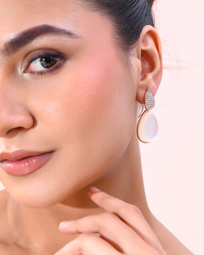 VOJ Gold-Polished CZ-Studded Korean Drop Earrings