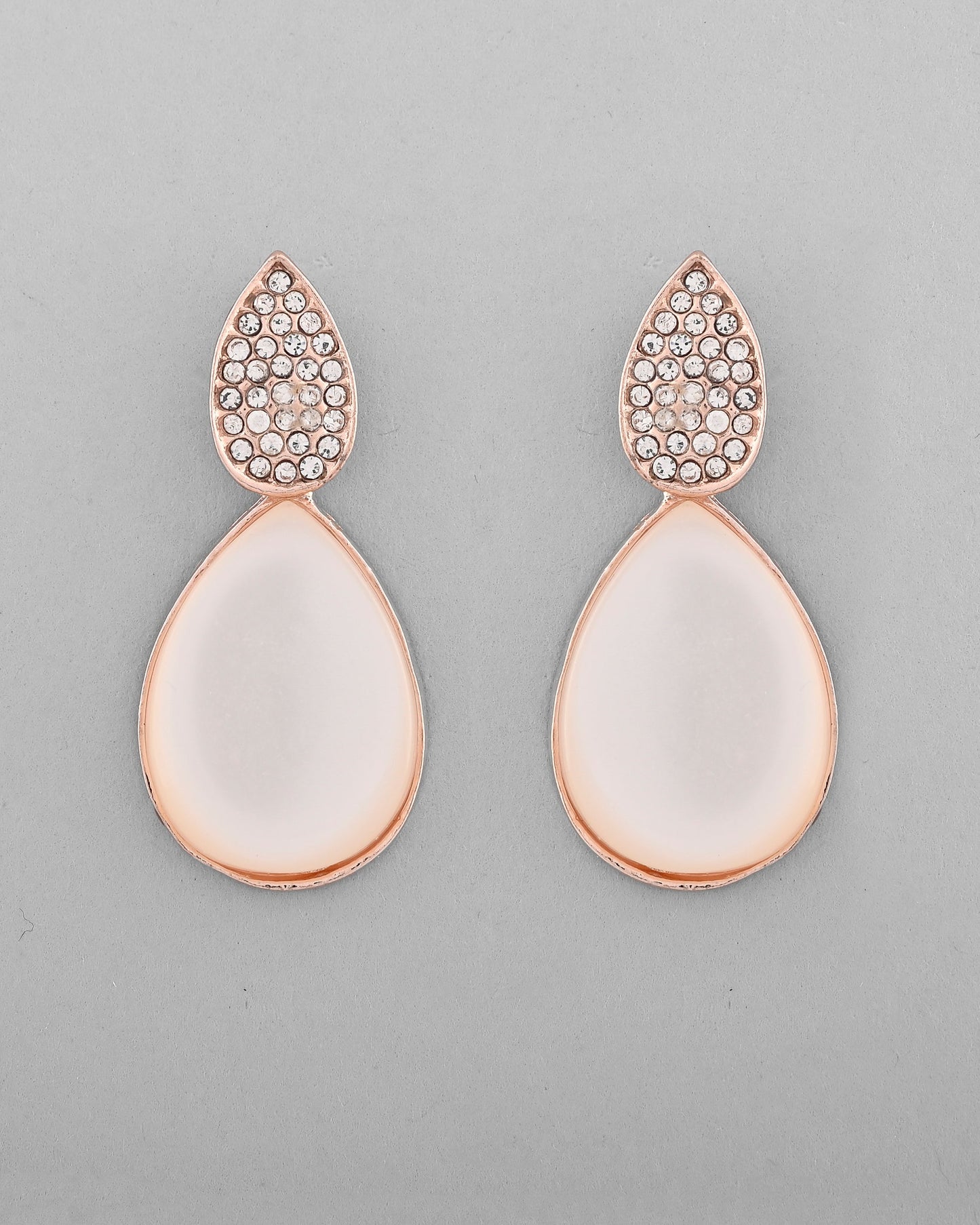 VOJ Gold-Polished CZ-Studded Korean Drop Earrings