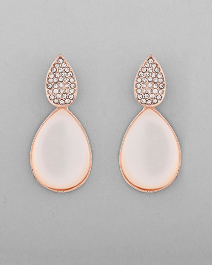 VOJ Gold-Polished CZ-Studded Korean Drop Earrings