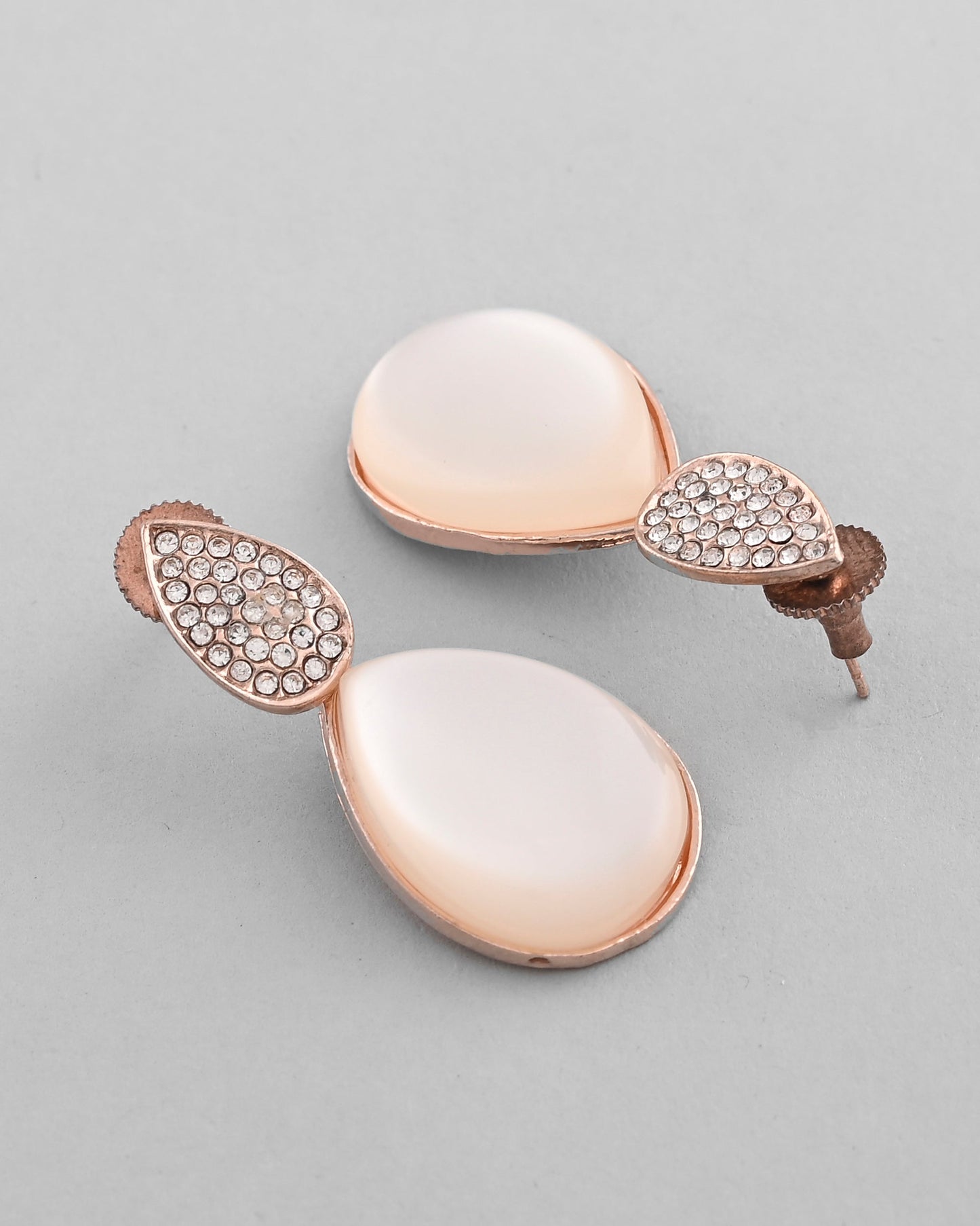 VOJ Gold-Polished CZ-Studded Korean Drop Earrings