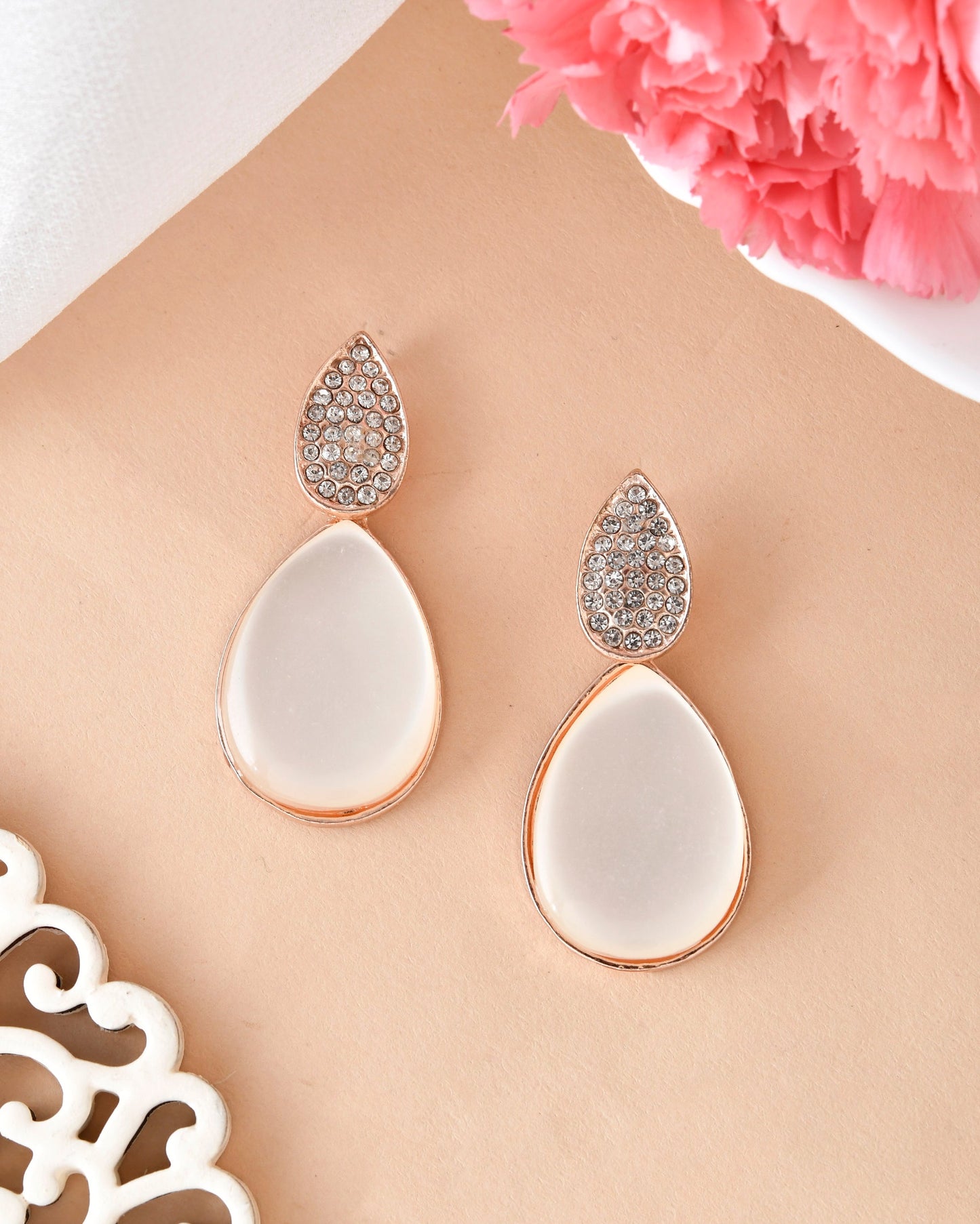 VOJ Gold-Polished CZ-Studded Korean Drop Earrings