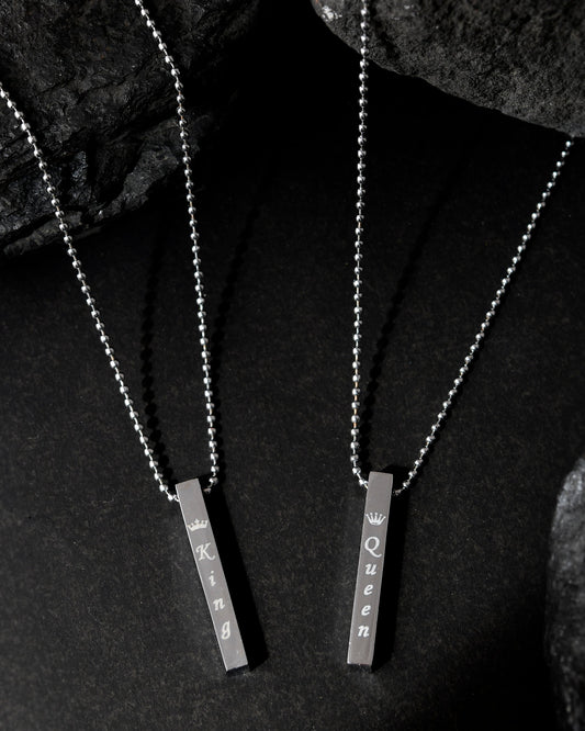 VOJ Silver Plated Couple King & Queen Chain Set
