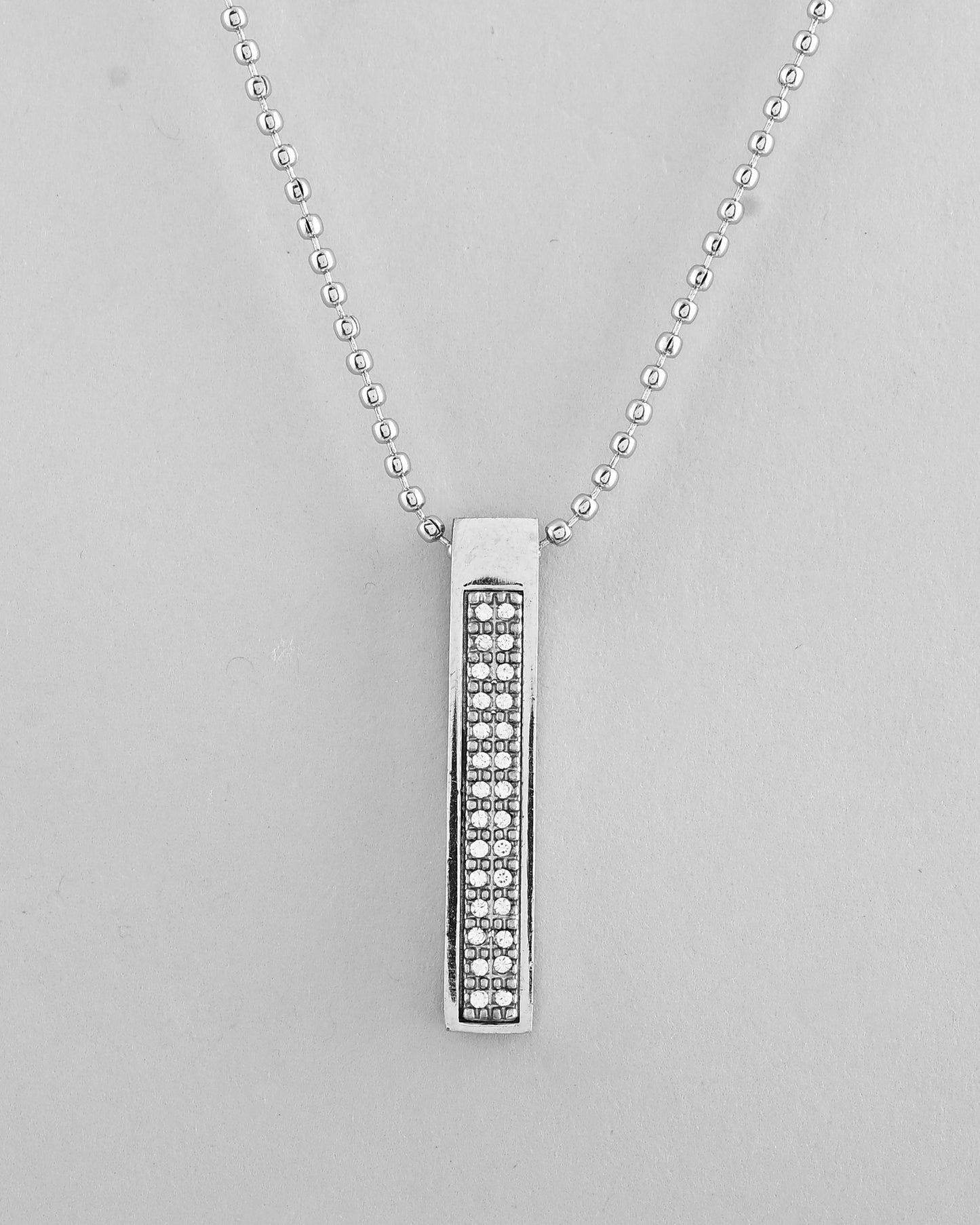 VOJ Silver Plated Men Chain With Rectangular Shaped AD Stone Studded Pendent