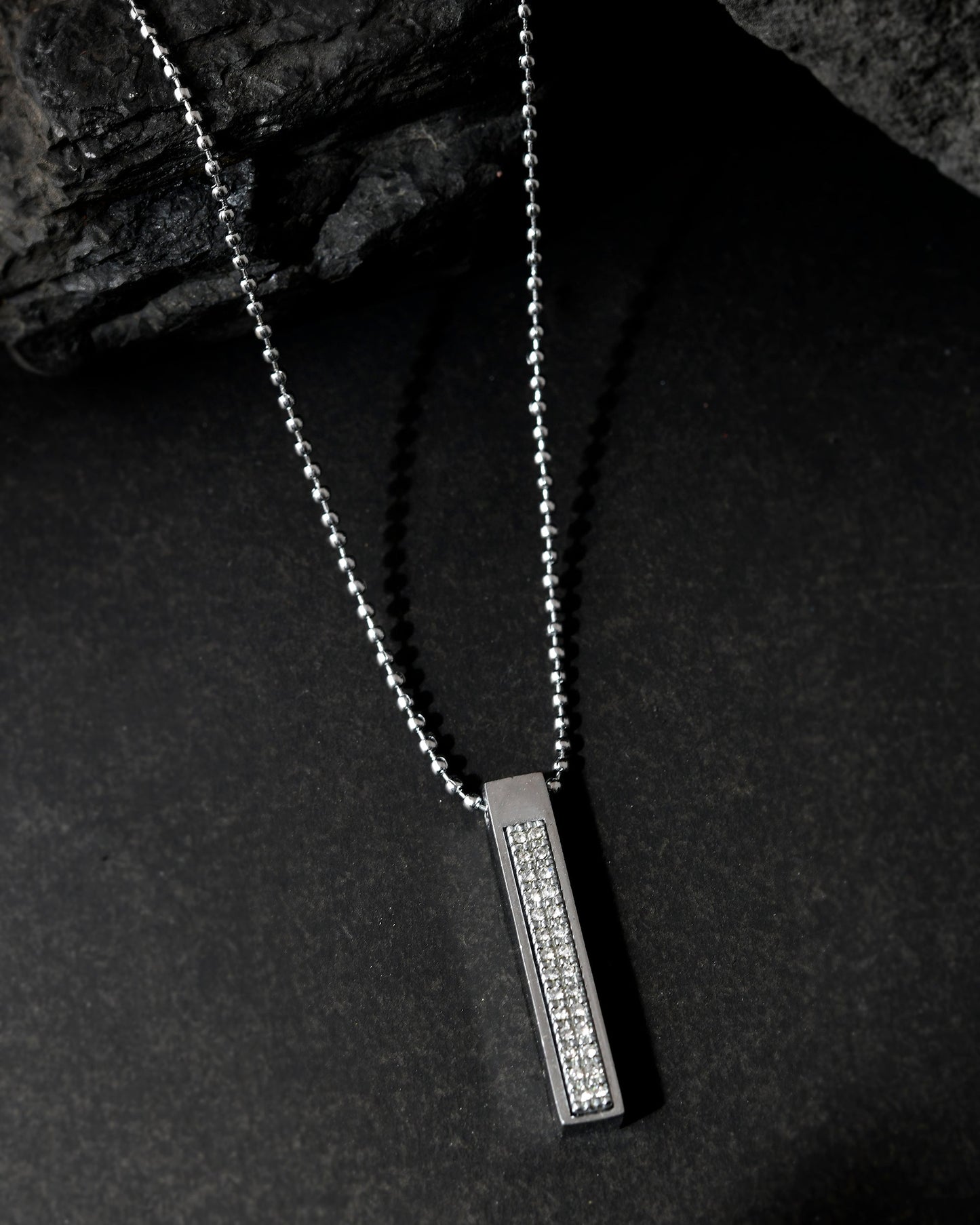 VOJ Silver Plated Men Chain With Rectangular Shaped AD Stone Studded Pendent