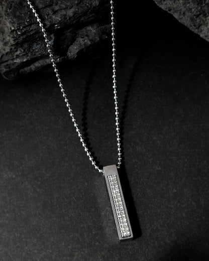 VOJ Silver Plated Men Chain With Rectangular Shaped AD Stone Studded Pendent