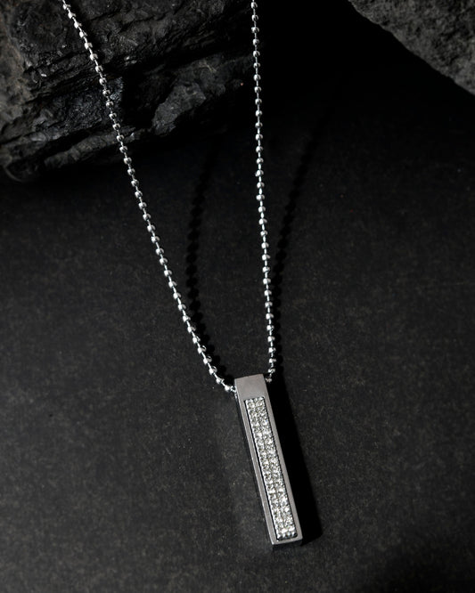 VOJ Silver Plated Men Chain With Rectangular Shaped AD Stone Studded Pendent
