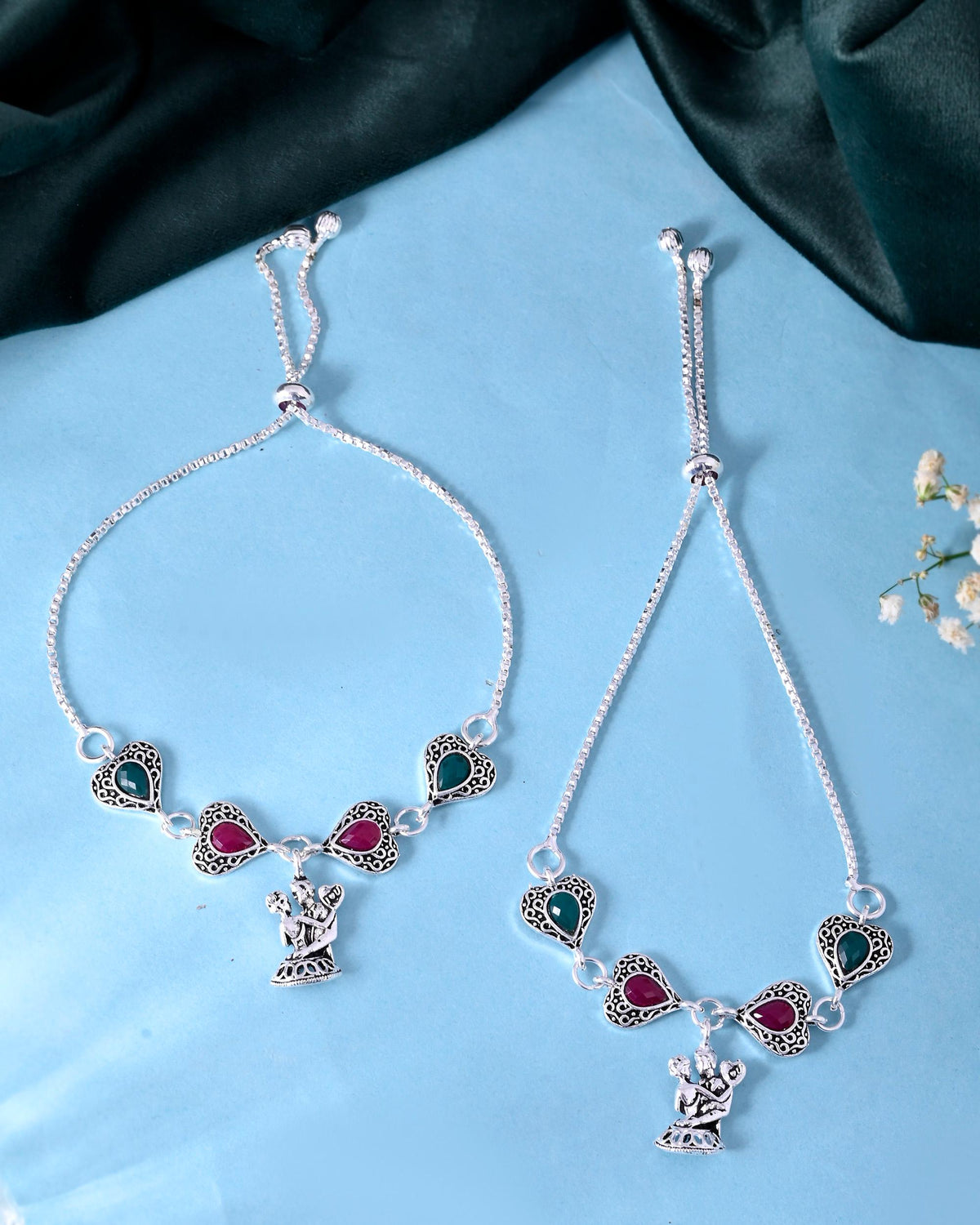 VOJ Set of 2 Silver Plated Dancing Couple Anklet