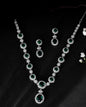 VOJ Silver Plated Green Ad Stone Studded Necklace With Earrings Set