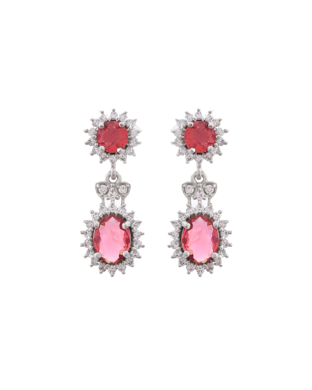 VOJ Silver Plated Red Ad Stone Studded Designer Jewellery Set