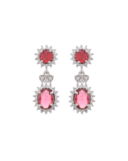 VOJ Silver Plated Red Ad Stone Studded Designer Jewellery Set