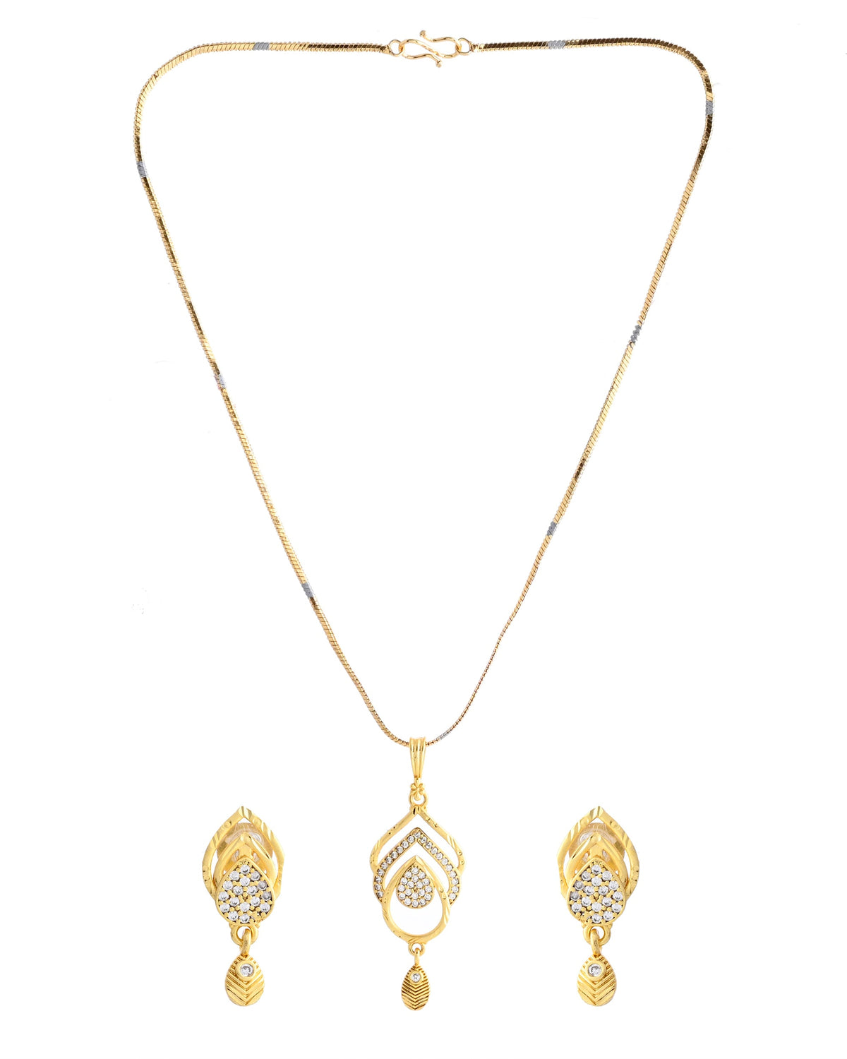VOJ Gold-Polished AD Stone Studded Designer Chain Set