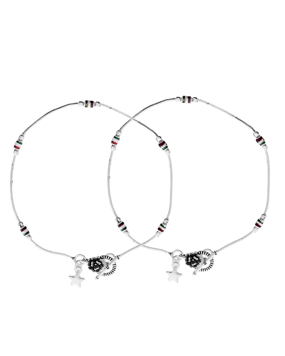 VOJ Set of 2 Silver Plated Elegent Anklet