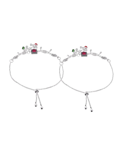 VOJ Set of 2 Silver Plated With Beads Anklet