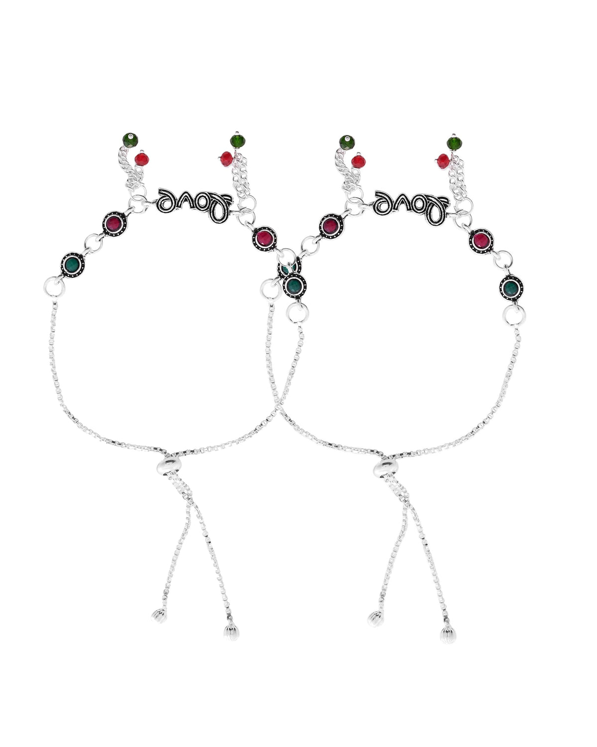 VOJ Set of 2 Silver Plated Love Meenakari Anklet