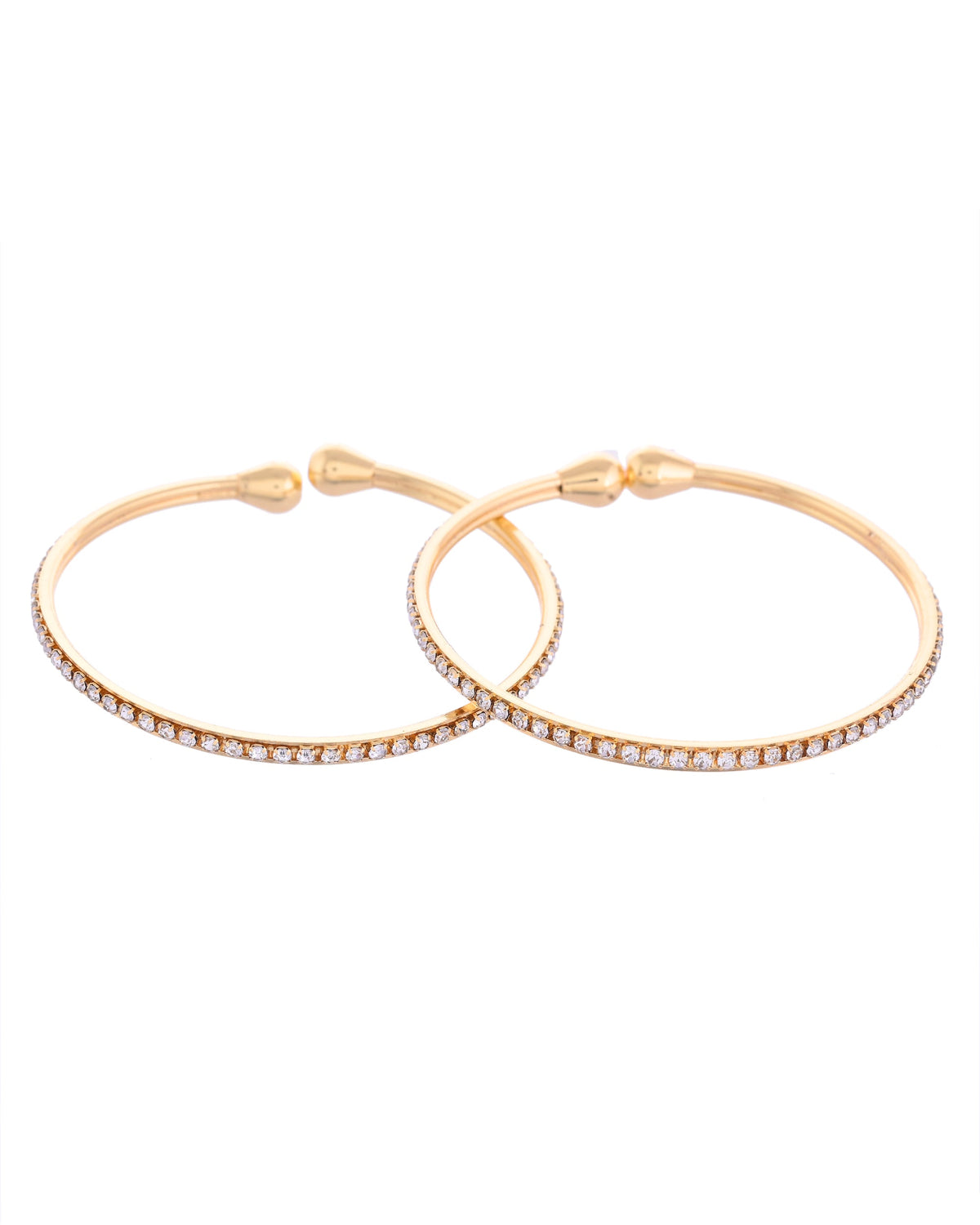 VOJ Set of 2 Gold-Polished AD Stones Studded Minimal Bangles