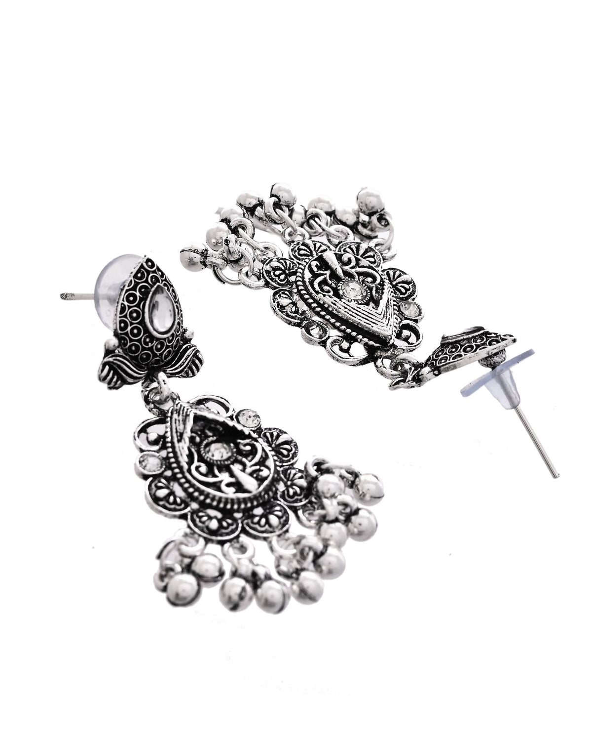 VOJ Oxidized Silver-Plated Artificial Beaded Long Jewellery Set