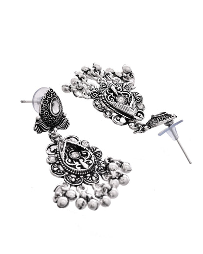 VOJ Oxidized Silver-Plated Artificial Beaded Long Jewellery Set