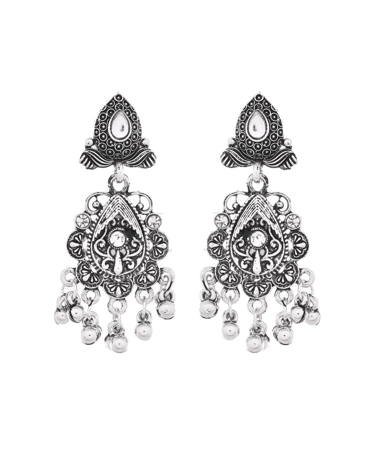 VOJ Oxidized Silver-Plated Artificial Beaded Long Jewellery Set