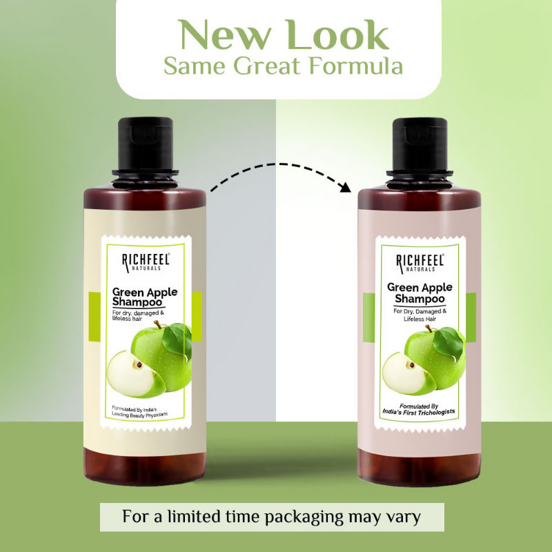 Richfeel Green Apple Shampoo For Dry Damaged Hair - Nourishes Scalp Promotes Shine & Smoothness