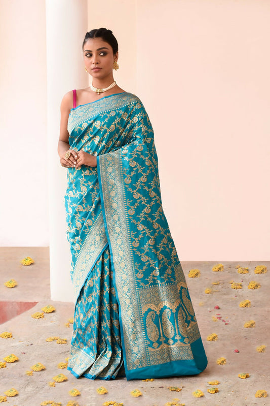 Joban Fashion Aqua Soft Pure Handloom Banarasi Silk Saree