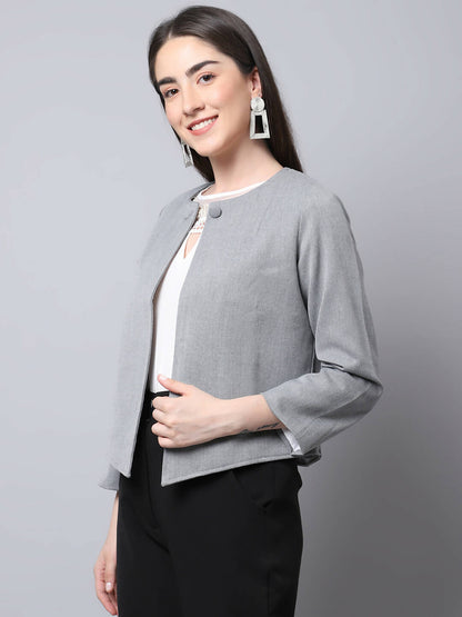 Even Apparels Grey Polywool Open Front Statement Women's Jacket